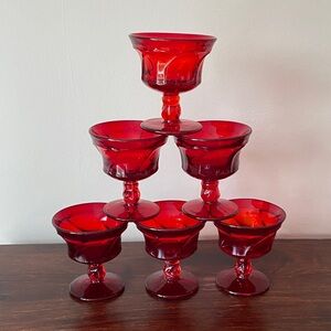 Fostoria• Jamestown Ruby • Glass Sherbet or Dessert Stemmed Cups • Set of 6